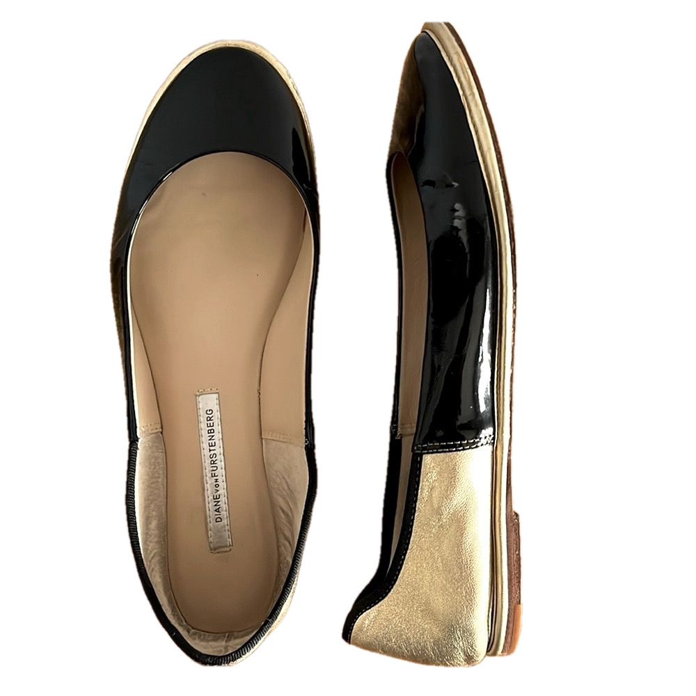 Diane Von Furstenberg Black and Gold Flats